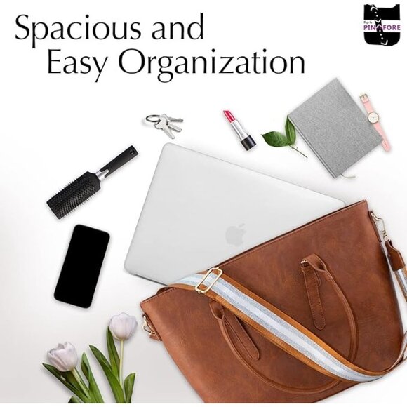 Pinafore Large Vegan Leather Tote Computer Bag Adjustable Crossbody Guitar Strap - Picture 3 of 7